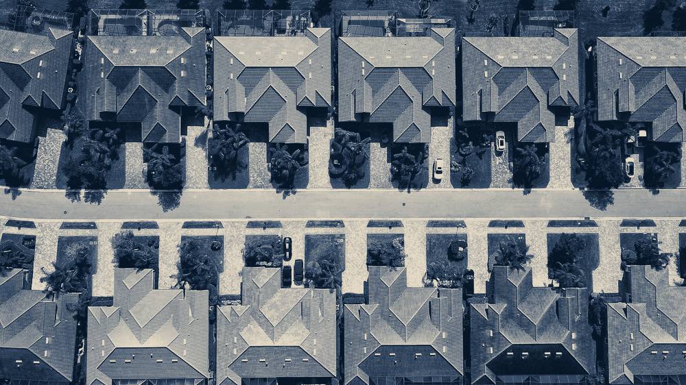 Aerial view of a row of houses, Fort Myers, Florida
