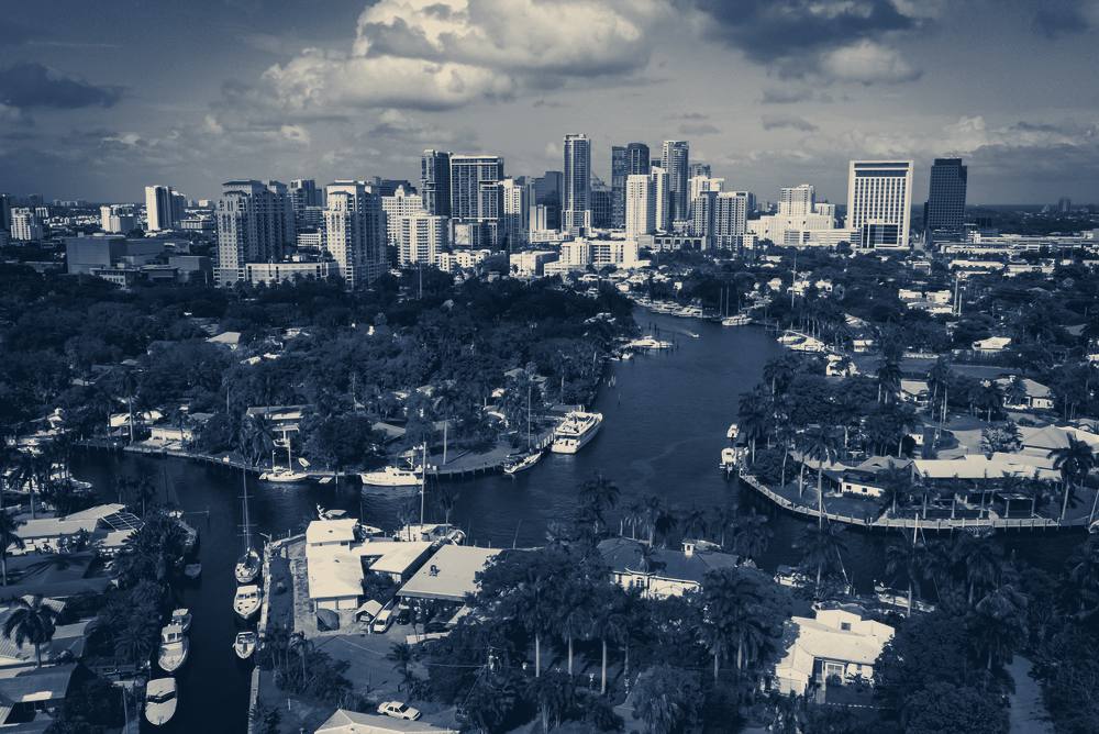 The downtown skyline over a canal, Fort Lauderdale, Florida