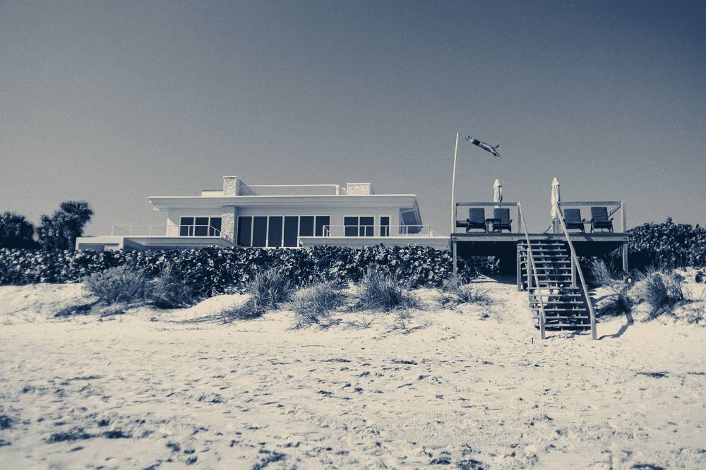 A beach house with a wooden staircase, Melbourne Beach, Florida