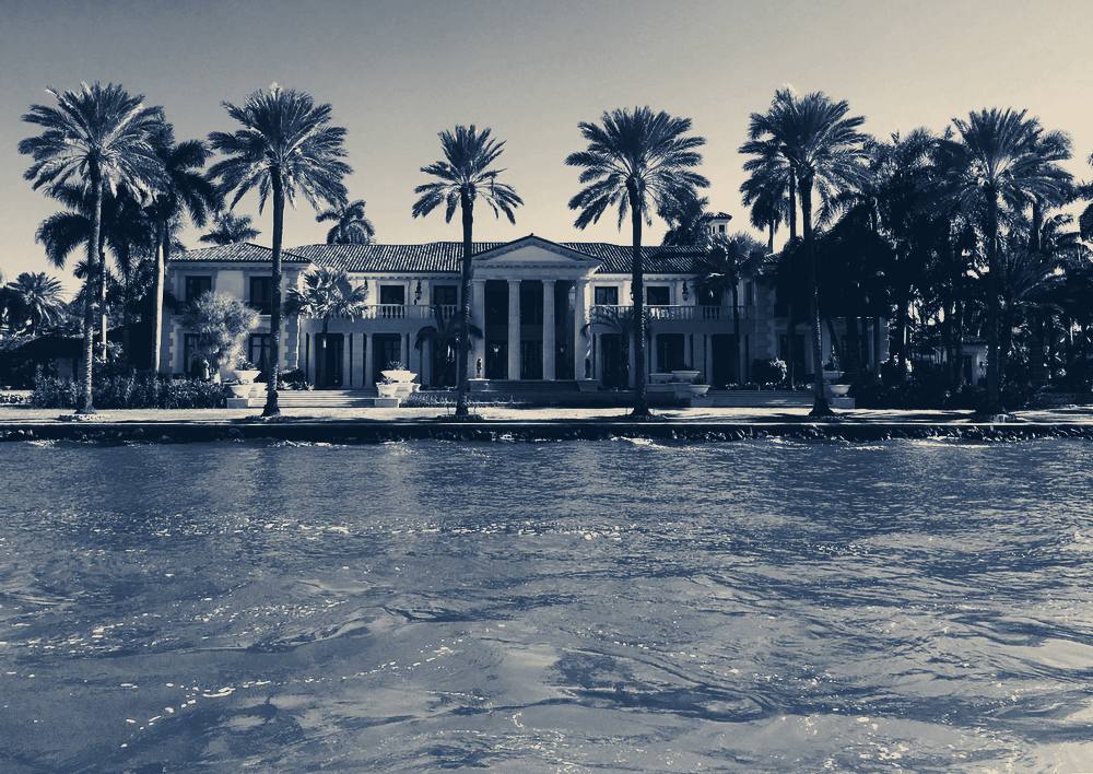A waterfront house seen from the water, Miami Beach, Florida