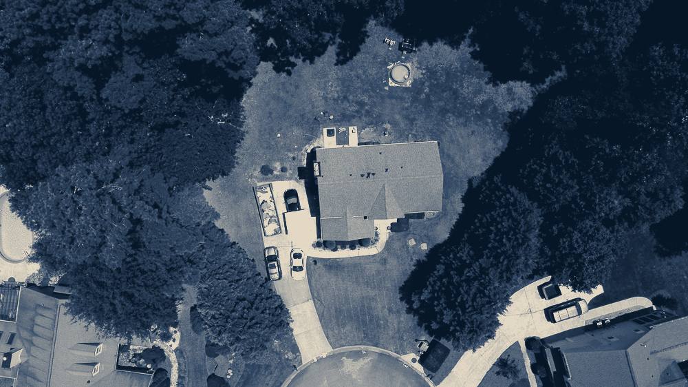 Aerial view of a suburban house and its pool, Cumming, Georgia